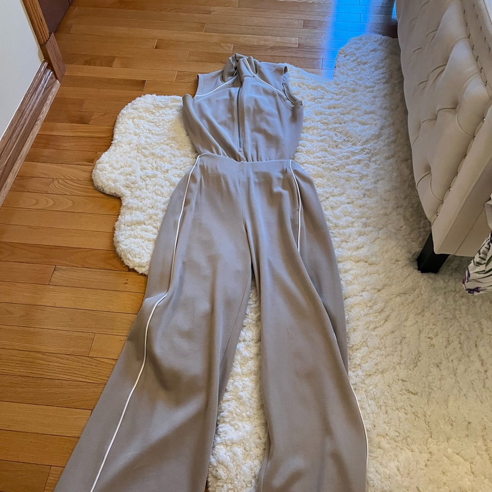 SPANX Taupe Wide-Leg Jumpsuit with Side Piping